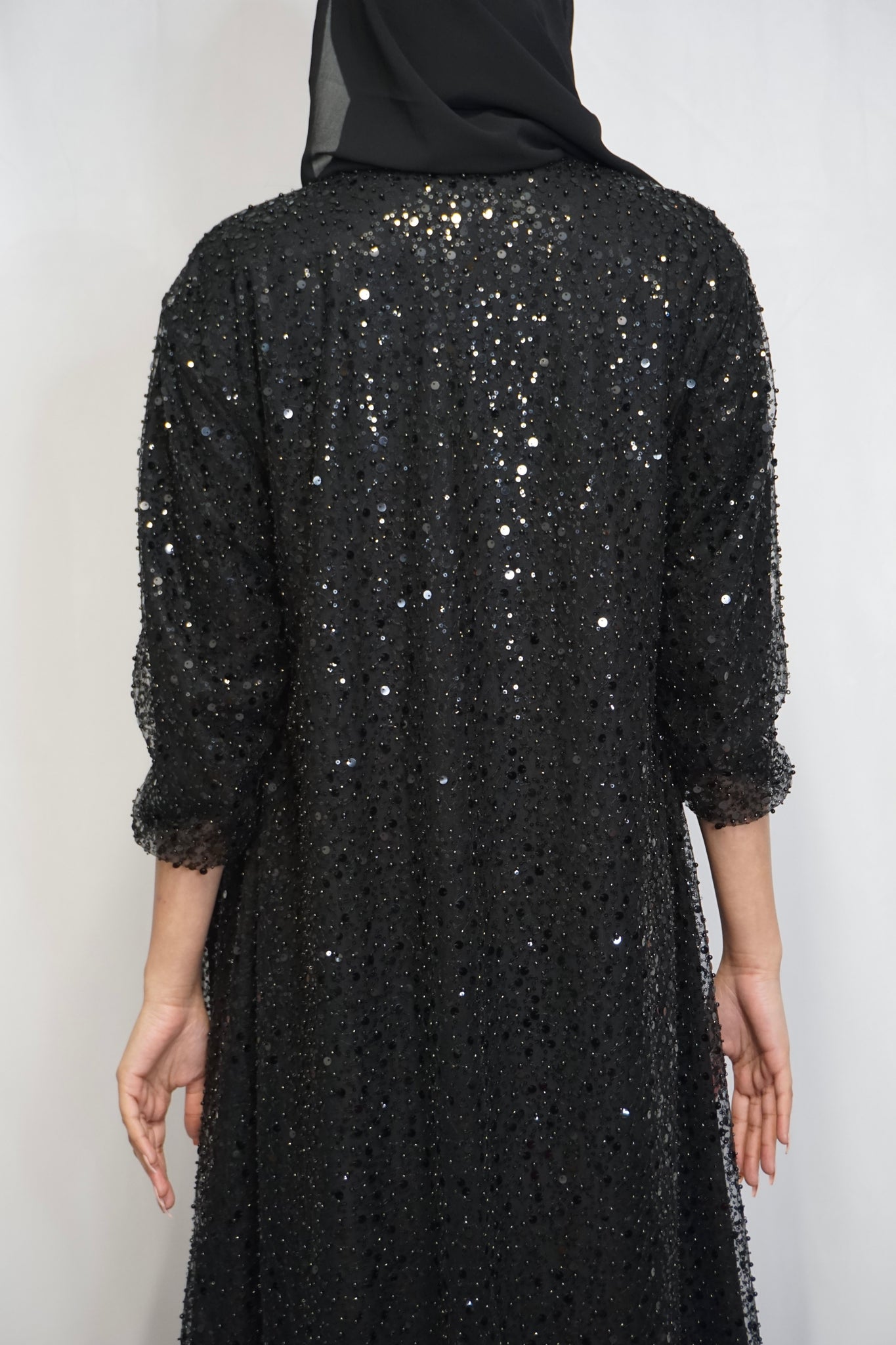 Qaiya London - Sequin Beaded Open Abaya And Slip Dress