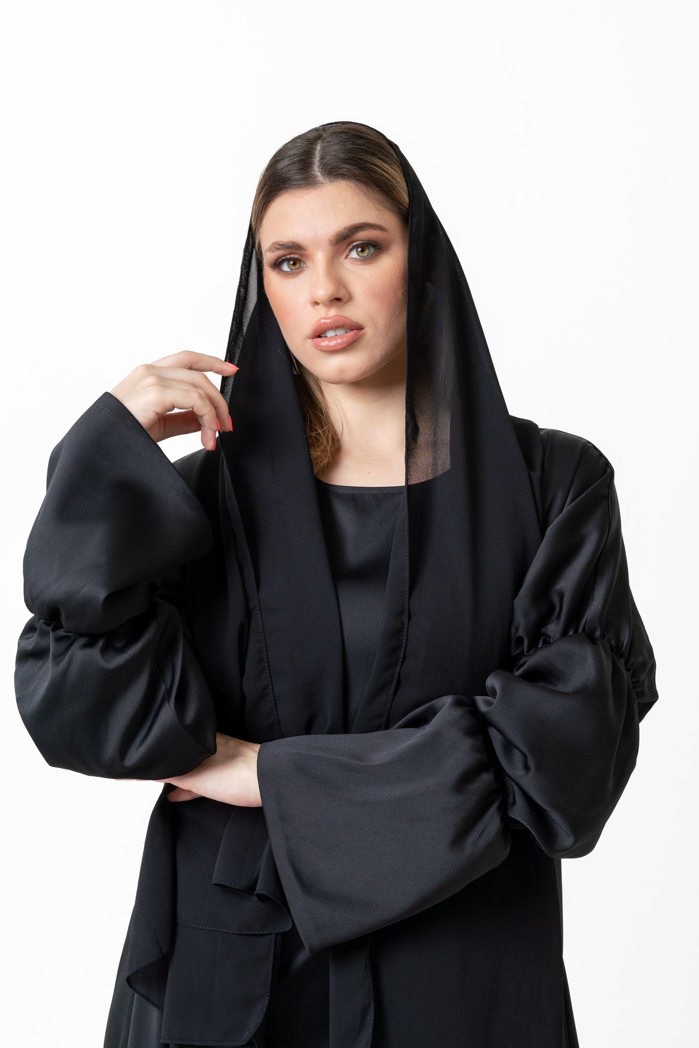 Abaya long sleeves hijabi high quality satin slip dress