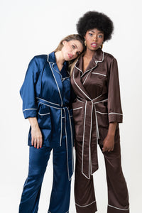 Emara Brown Luxury Satin Relaxed Fit Two Piece Co-ord Set