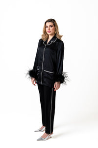 Alora- Luxury Tailored Feathers Satin Piping Two Piece Co-ord Set Pencil Cut Trousers