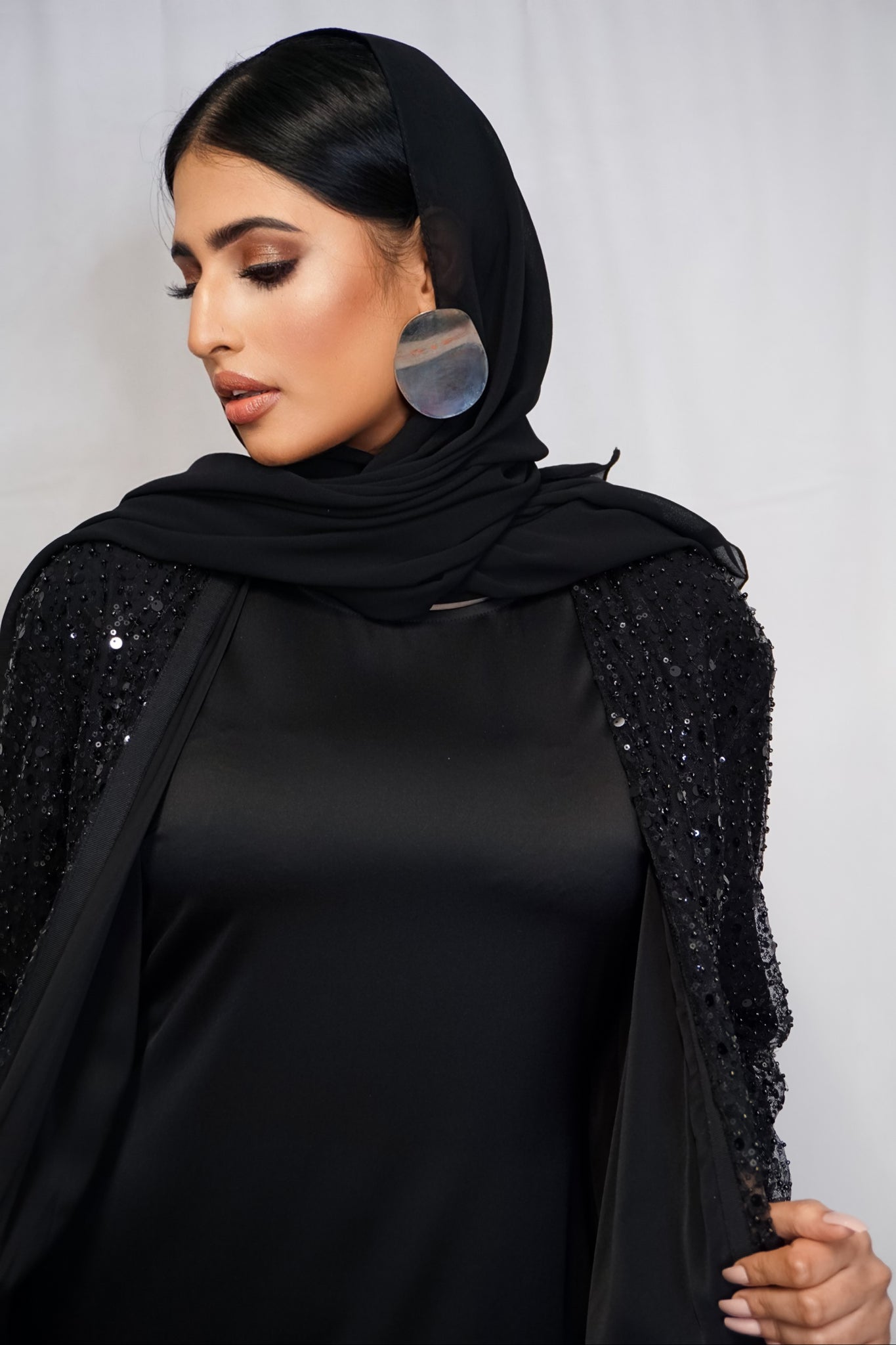 Qaiya London - Sequin Beaded Open Abaya And Slip Dress