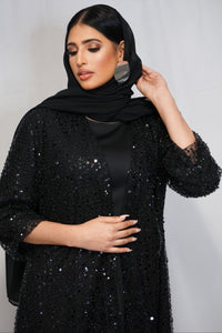 Qaiya London - Sequin Beaded Open Abaya And Slip Dress