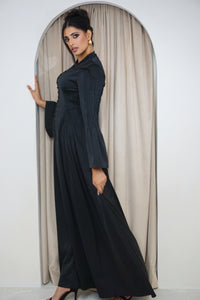 Pintuck Detail Maxi Dress Bell Sleeves